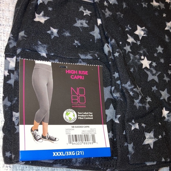 Stars High Rise Capri leggings Pant 3X black white - Picture 4 of 5